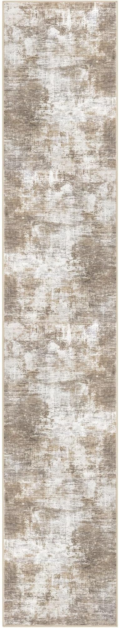 IOHOUZE Abstract Runner Rug 3x18 Ft Extra Long Washable Runners for Hallways, Non Slip Kitchen Runner Printed Faux Wool Entryway Runner Indoor, Modern Abstract Floor Carpet for Hall Stair, Beige Brown