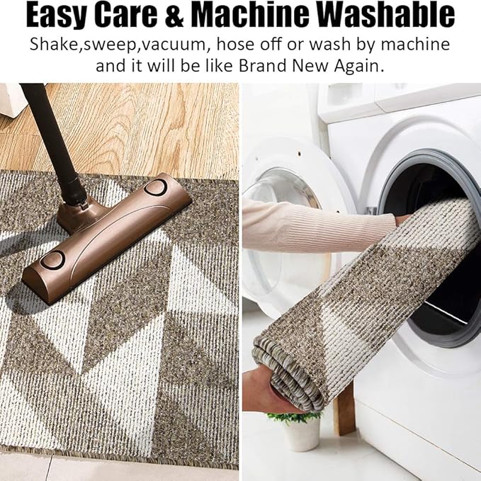 Indoor Doormat 24"x 36", Absorbent Front Back Door Mat Floor Mats, Rubber Backing Non Slip Door Mats Inside Mud Dirt Trapper Entrance Front Door Rug Carpet, Machine Washable Low Profile-Brown Geome