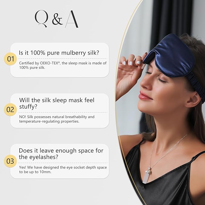ZIMASILK Adjustable 22 Momme 100% Mulberry Silk Sleep Mask, Upgraded 3D Contoured Cup Eye Mask for Sleeping, Super Soft & Breathable Blindfold, Blackout for Deep Sleeping (Navy Blue)