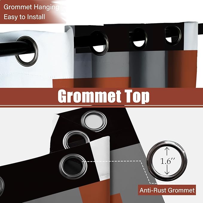 Burnt Orange 100% Blackout Curtains for Bedroom 108 inch Extra Long 2 Panels Set Black Grey Modern Abstract Geometric Black Out Curtains Room Darkening Window Drapes for Living Room, 52Wx108L