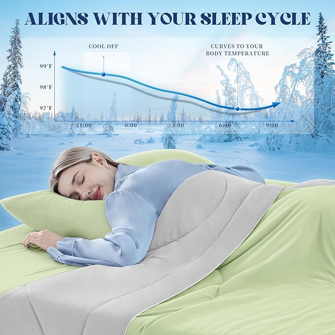 Cooling Comforter King Size, Double-Sided Cooling Blanket for Hot Sleepers & Night Sweats, Arc-Chill Q-Max > 0.4 Breathable Ice Blanket, Lightweight Cold Comforter (108''x90'', Light Green)