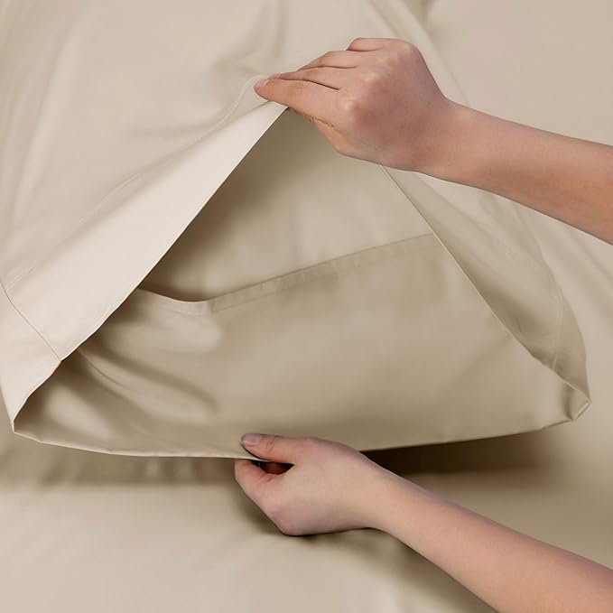 Bedsure King Size Sheet Set, Cooling Sheets King, Rayon Derived from Bamboo, Deep Pocket Up to 16", Breathable & Soft Bed Sheets, Hotel Luxury Silky Bedding Sheets & Pillowcases, Beige