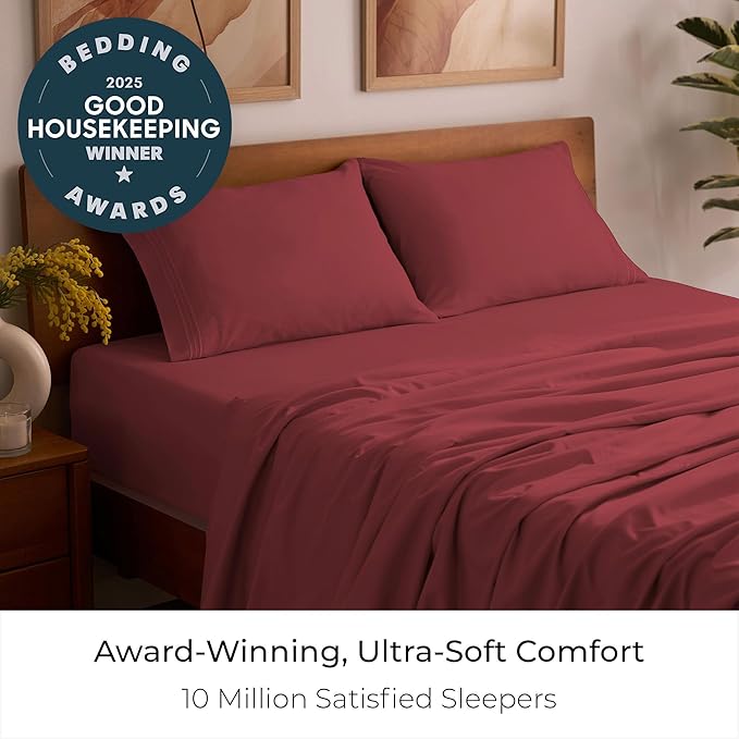 Mellanni Twin Sheet Set - 4-Piece Iconic Collection Bedding, (Including 2 Pillowcases), 16-Inch Deep Pocket, Easy Care, Extra Soft, Cooling Sheets, Brushed Microfiber - Brick Red