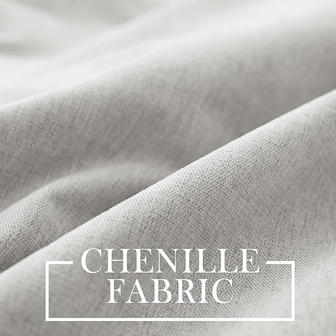 Macochico 100% Blackout Curtains Thermal Insulated Noise Reducing Chenille Curtains for Hotel Auditorium Bedroom Living Room Grommet White Curtains with Tieback Classic 52" Wx84 L 1 Panel