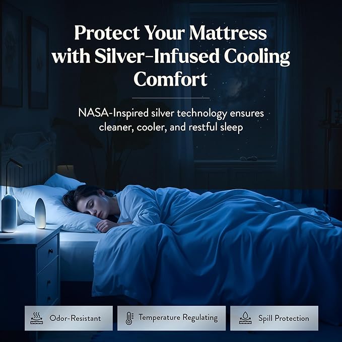 Miracle Made Mattress Protector – Silver-Infused Cotton Fabric – Water-Resistant, Thermoregulating Cover for Sensitive Skin – Compatible with 3-Temperature Zone Comforter, Twin, White