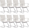 Wahson Office Guest Chairs Set of 8, Leather Reception Chairs, Mid Back Waiting Room Chair, Conference Chairs with Sled Base, Desk Chair No Wheels for Meeting/Lobby/Restroom, White