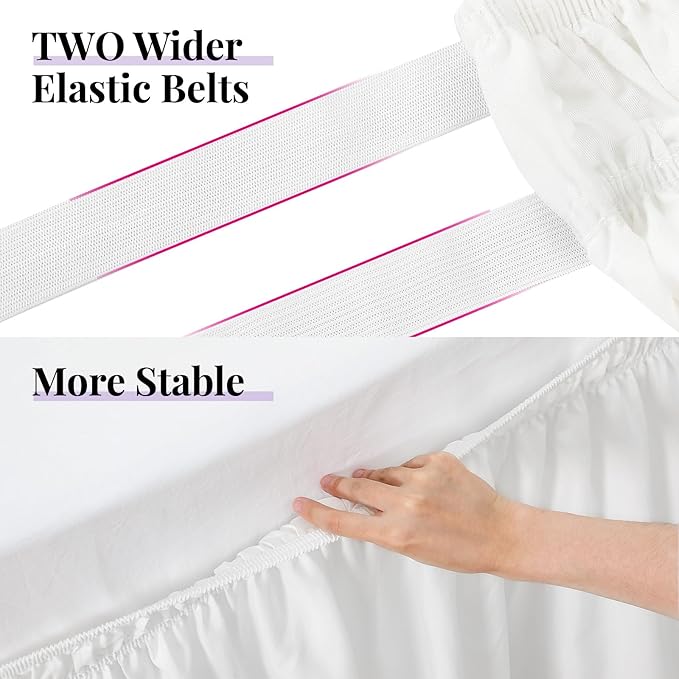 RIMELA White Bed Skirt Twin Size 15 Inch Drop, Elastic Bed Skirting for Bed Base and Frame, Bedding Dust Ruffle Easy to Install, Lightweight Wrap Around Adjustable Bedskirt