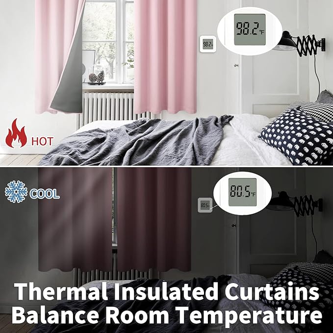 BGment Baby Pink 100% Blackout Curtains for Nursery Bedroom 72 Inch Length 2 Panels, Thermal Insulated Full Light Blocking Grommet Noise Cancelling Window Curtains for Girls Room, 42 Inch Wide Each