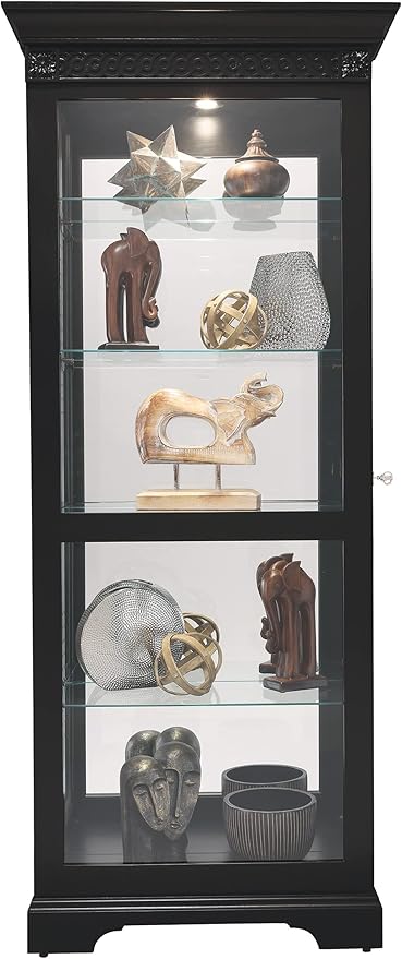 Howard Miller Brigid II Curio Cabinet – Premium Black Finish Illuminated Display Cabinet for Collectibles with Sliding Glass Door Adjustable Shelves Mirrored Back andSecure Key Lock