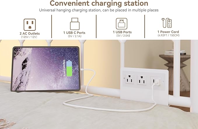 GarveeHome Daybed with Trundle, Metal Twin Trundle Bed with Charging Station & LED Lights, Sofa Beds Frame with Pull Out Bed for Living Room, Guest Room, Apartment, Small Spaces, White