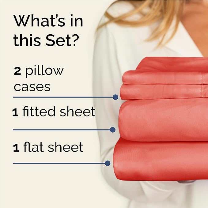 Twin XL 4 Piece Sheet Set - Cooling, Comfy & Breathable - Hotel Luxury Bedding, Includes Fitted Sheet for Women, Men, Kids and Teens - 1 Flat, 1 Fitted Sheet, 2 Pillowcases with Deep Pockets - Coral