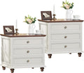 24" Wide Farmhouse Night Stand Set of 2,Large End Table with 3 Drawers & Metal Handle,White Wood Dresser for Bedroom, Bed Side Table Chest of Drawers Cabinet, Nightstand for Living Room,Closet