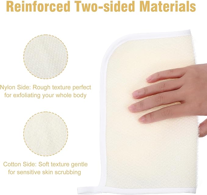 4PCS Exfoliating Wash Cloth, Exfoliating Cloth Nylon Cotton Loofah, Body Scrub Cloths for Men Women Clean