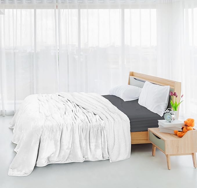 Utopia Bedding Sherpa Blanket Full Size (White, 90x84 Inches) - Soft Lightweight Plush Fleece Reversible Blanket for Bed, Sofa, Couch, Camping and Travel