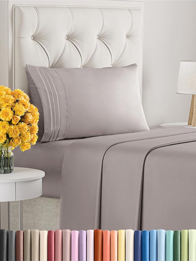 Twin XL Size 3 Piece Sheet Set - Extra Soft, Breathable & Cooling Sheets - Hotel Luxury Bed Sheets for Women & Men - Deep Pockets, Easy-Fit & Wrinkle-Free Sheets - Thistle Purple Oeko-Tex Bed Sheets
