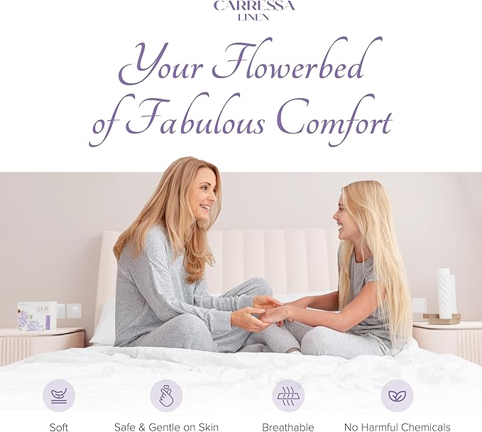 Carressa Linen Luxury Egyptian Cotton Queen Printed Sheet Set - 600 Thread Count Extra Long Staple 4 PC Set, Blossom Azure Queen Printed Sheets, Soft, Cooling Sheets Upto 18 in Deep Pocket