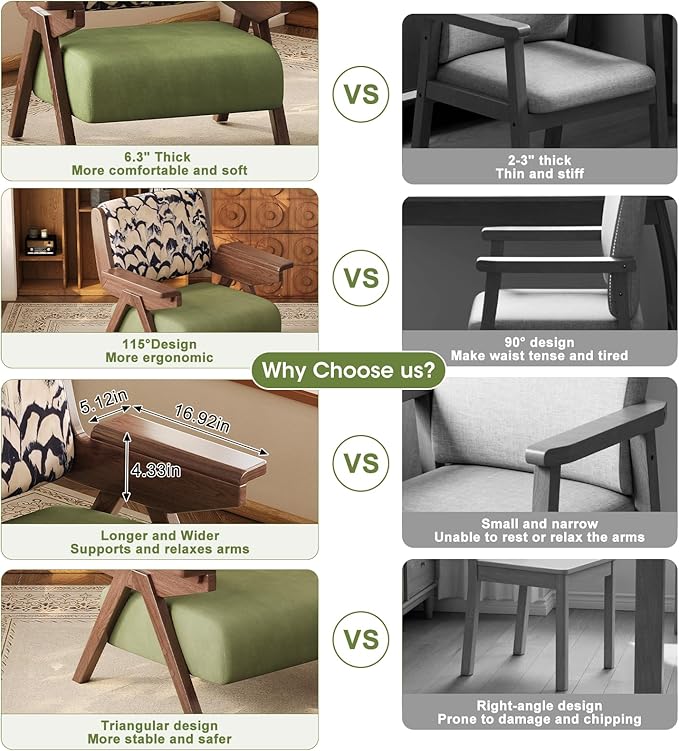 Accent Chair Mid Century Modern Chair, Velvet Upholstered Lounge Arm Chair with Solid Wood, Cozy Reading Chair for Living Room, Bedroom, Balcony (Feather Print, Single Chair)