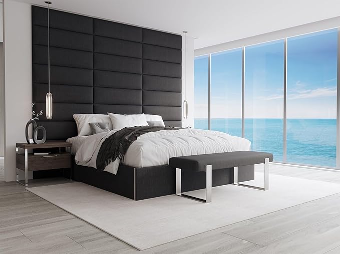 VANT Upholstered Bed Bench - Weave Steel - Matte Black - Contemporary Modern, Bedroom Bench Seat, Hallway, or Entryway