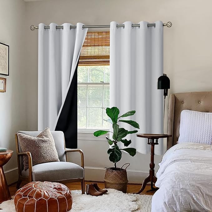 BGment Greyish White 100% Blackout Curtains for Bedroom 69 Inch Length 2 Panels Set, Thermal Insulated Full Light Blocking Grommet Noise Cancelling Window Curtains for Nursery, 55 Inch Wide Each