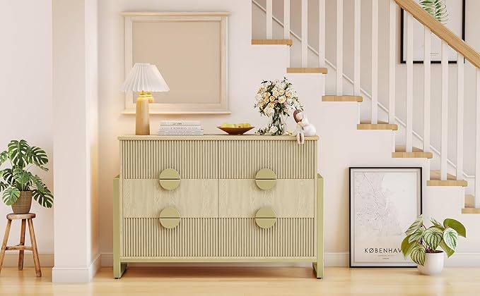 LGHM Fluted Dresser for Bedroom with 6 Drawers, 6 Drawer Dresser, 50" W Chest of Drawers Closet Organizers & Storage Clothes -Solid Semicylinder Fluted Drawers, Bold Reinforcement Metal Frame, Oak