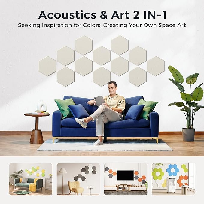 Self-Adhesive Acoustic Panels [390 lbs/yd³ Ultra-High Density], 2nd Generation Sound Absorbing Panel, Professional Level Sound Panel, Polyester Soundproof Foam [Size L, Light Camel]