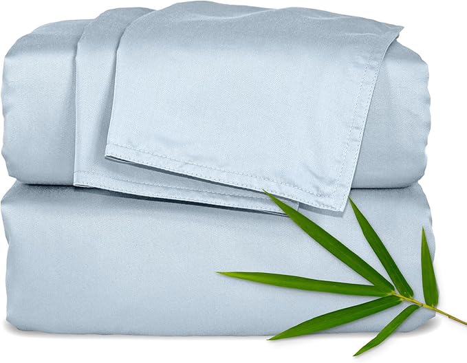 Pure Bamboo California King Sheets, Genuine 100% Organic Viscose Derived from Bamboo Bed Sheet Set, Soft & Cooling, Double Stitching, 2 Year Quality Promise (California King, Glacier)