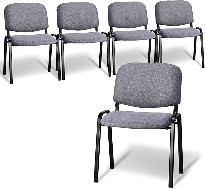 VINGLI Waiting Room Stacking Chairs, 5-Pack Fabric Church Conference Stackable Chair Set, for Office Guest & Reception Meeting Rooms, Lobby, Simple&Space-Saving, Fabric-Grey