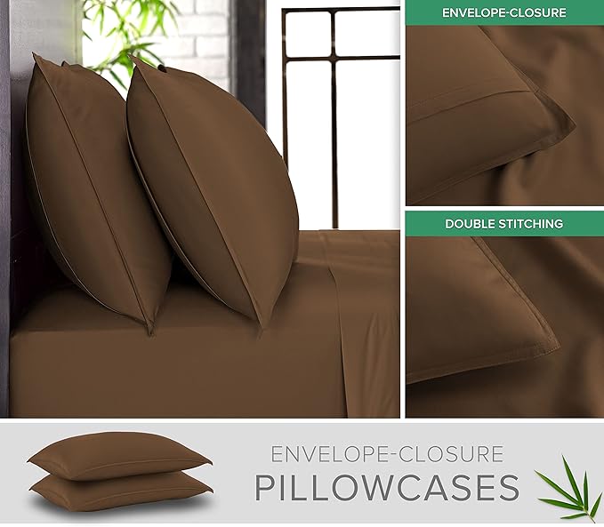 Pure Bamboo King Sheets, Genuine 100% Organic Viscose Derived from Bamboo Bed Sheet Set, Luxuriously Soft & Cooling, Double Stitching, 2 Year Quality Promise (King, Coconut Husk)