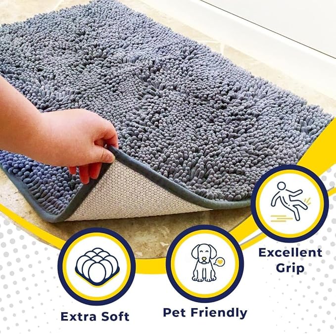 Muddy Mat® AS-SEEN-ON-TV Highly Absorbent Microfiber Door Mat and Pet Rug, Non Slip Thick Washable Area and Bath Mat Soft Chenille for Kitchen Bathroom Bedroom Indoor and Outdoor - Baby Blue 18"X28"