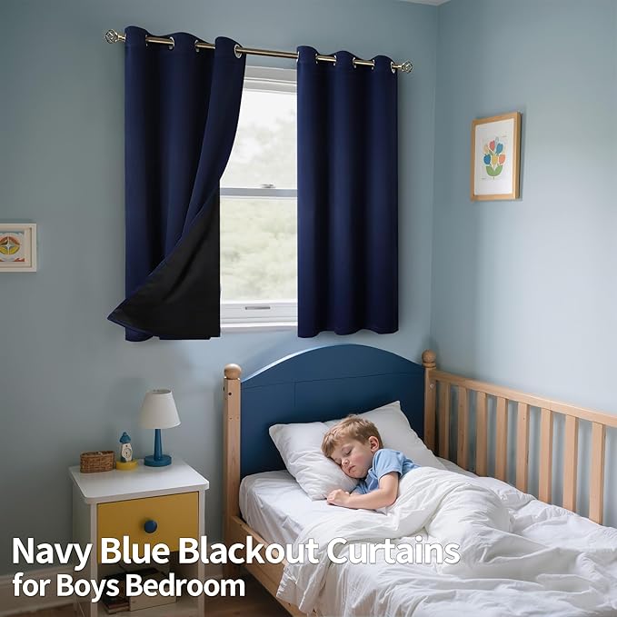 BGment Navy Blue Blackout Curtains 45 Inch Length - Boys Curtains for Bedroom Thermal Insulated Grommet Drapes for Small Window, 2 Panels, Each 42 Inch Wide