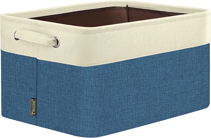 BALEINE 1 Pack Fabric Storage Bins for Shelves, Linen Storage Baskets for Organizing, Decorative Closet Bins for Clothes, Home (Navy Blue, 12"x8"x8")