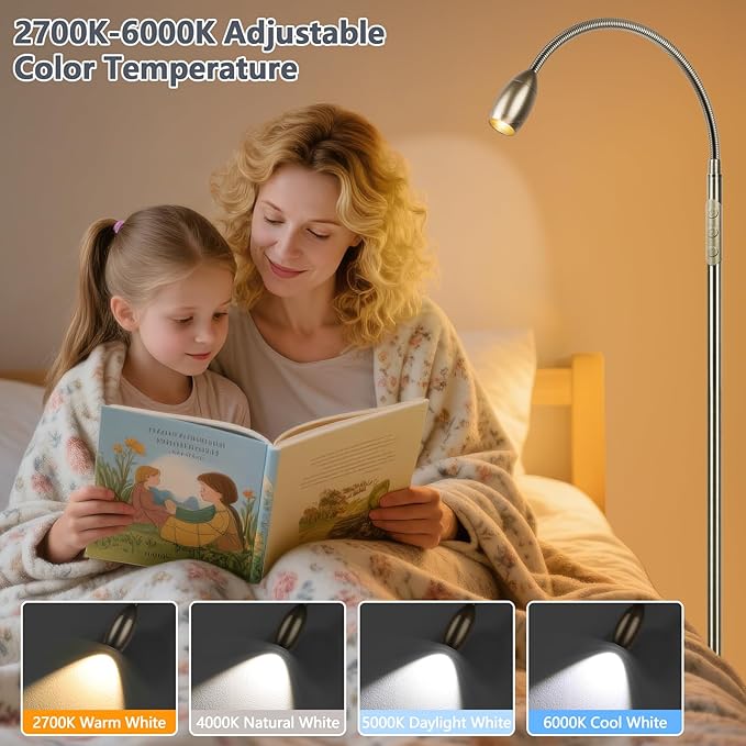 Reading Floor Lamp, 72" Tall LED Lamp with Flexible Gooseneck, Dimmable Zoomable Spotlight, Adjustable Color Beam Standing Lamp, Touch & Remote Control, Task Craft Bedroom Living Room (Bronze)