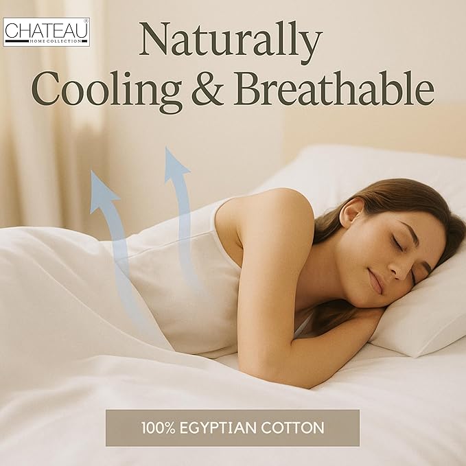 CHATEAU HOME COLLECTION 400 Thread Count Cotton Bed Sheets King Size, 15" Deep Pocket King Sheet Set, 4 Piece Naturally Cool Soft Sateen Weave Machine Washable Fully Elasticated- Light Blue