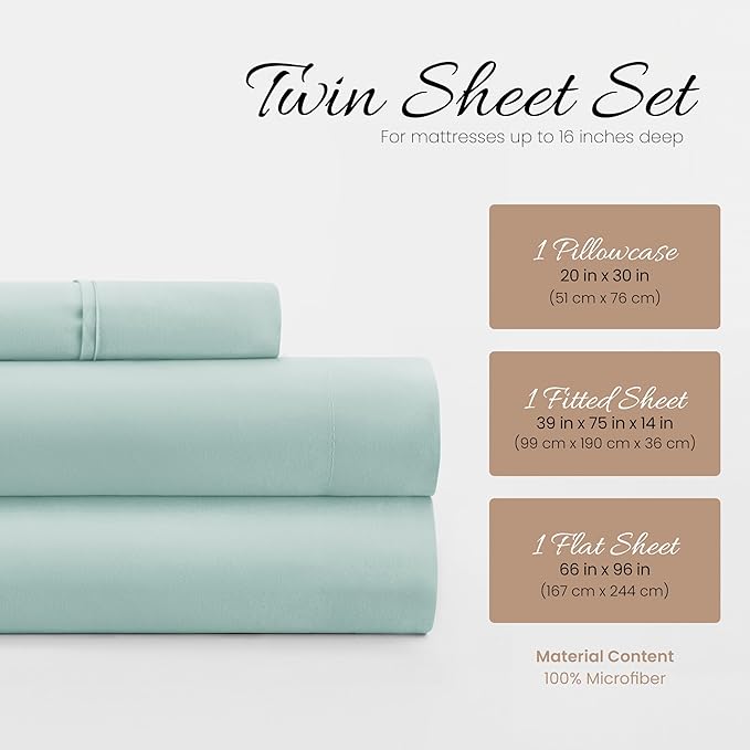 Linen Market Bed Sheets for Twin Size Bed (Aqua) - Sleep Better Than Ever with These Soft and Cooling Twin Sheets - Deep Pocket Fits 16" Thick Beds - 3 Piece Twin Sheet Set