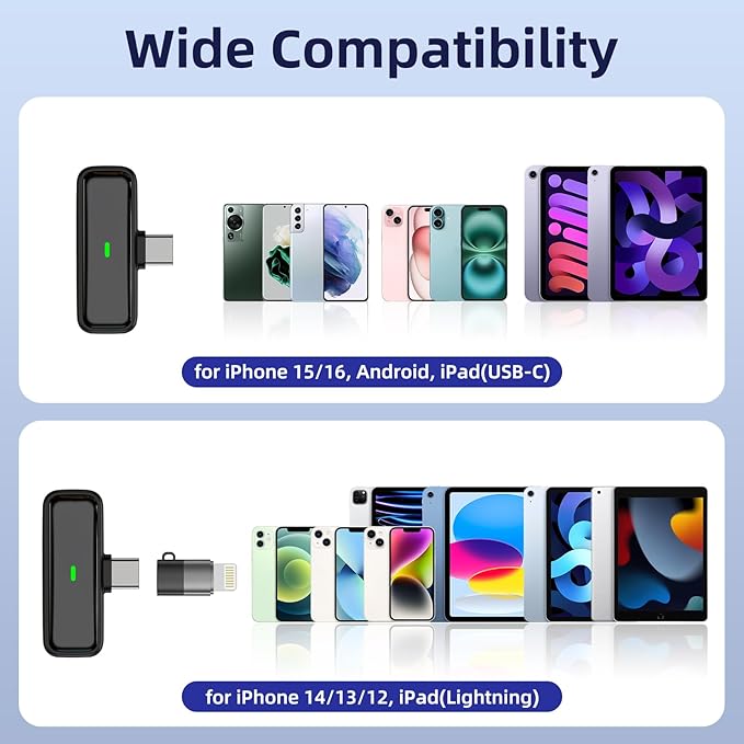 Wireless Microphone for iPhone Android Lav Mic USB C Lavalier Microphone Type C Lapel Mic for iPhone 15/16 iPad Video Recording Vlog TikTok - 24H Charging Case Noise Reduction