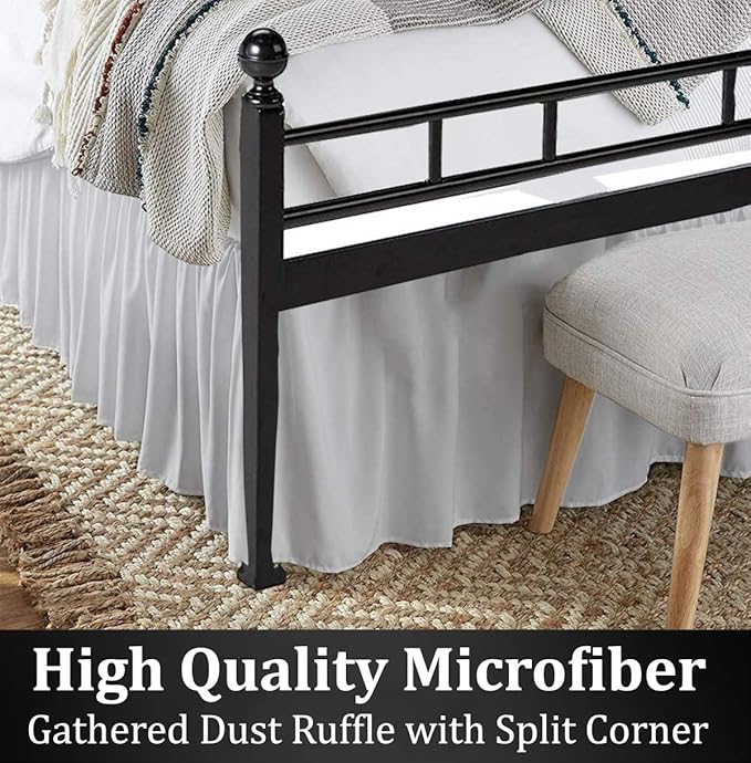 Ruffled Bed Skirt with Split Corners, Light Grey, Twin 12 Inch Drop Bedskirt, Hotel Quality Brushed Microfiber Wrinkle Free Dust Ruffle Bed Skirt Twin Size