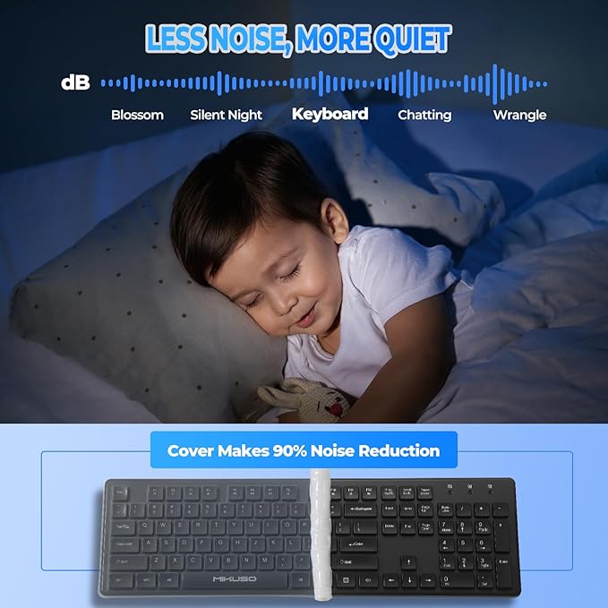 Wired Computers Keyboard with Cover Comfortable Hand Feel,Laser Engraved Characters,12 Multimedia Keys USB Interface Suitable for Laptop PC,Full Size 104 Keyboards, Plug and Play, Office