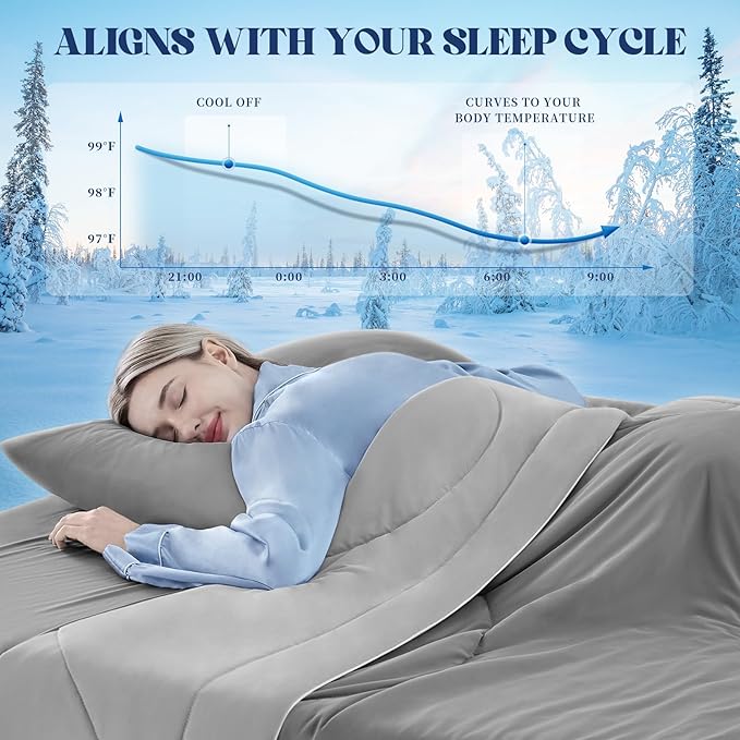 Cooling Comforter Twin Size, Double-Sided Cooling Blanket for Hot Sleepers & Night Sweats, Arc-Chill Q-Max > 0.4 Breathable Ice Blanket, Lightweight Cold Comforter (68''x90'', Light Grey)