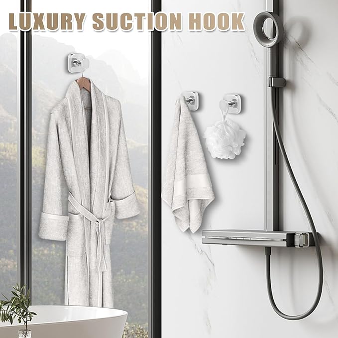 No-Drill Reusable Suction Cup Hooks, Towel, Robe, Loofah, Coat Hook for Glass, Mirror, Tile, Shower, Bathroom, Kitchen & Metal (Smooth, Non-Porous Surfaces) (2, Chrome Polished)