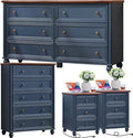 Farmhouse Dressers & Night Stand Set of 4, Wood 54" Wide Dresser & 45" Tall Chest of Drawers, 18" with Charging Station Nightstand Set of 2, Bedroom Furniture Dresser Set for Home Living Room Hallway