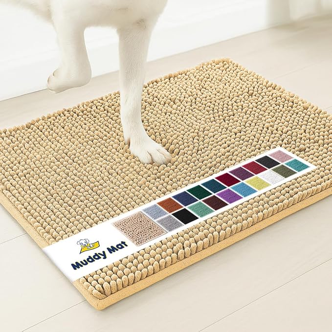 Muddy Mat® AS-SEEN-ON-TV Highly Absorbent Microfiber Door Mat and Pet Rug, Non Slip Thick Washable Area and Bath Mat Soft Chenille for Kitchen Bathroom Bedroom Indoor and Outdoor - Beige 5ft x 7ft