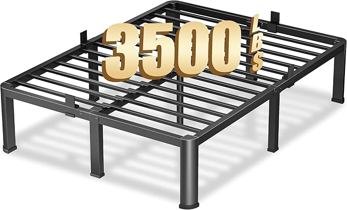 14 Inch Queen Heavy Duty 3500 lbs Bed Frame with Round-Corner Legs & Anti-Squeak Design – Quick Assembly Metal Platform, No Box Spring Needed