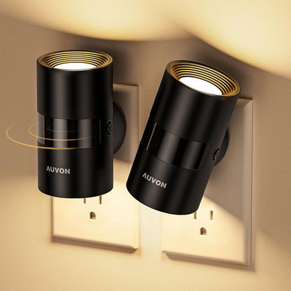 AUVON LED Night Lights Plug into Wall, Dimmable Night Light with Motion Sensor, Dusk to Dawn Sensor & Rotatable Design, 1-100LM Adjustable Brightness Warm White for Bedroom, Hallway, 2-Pack