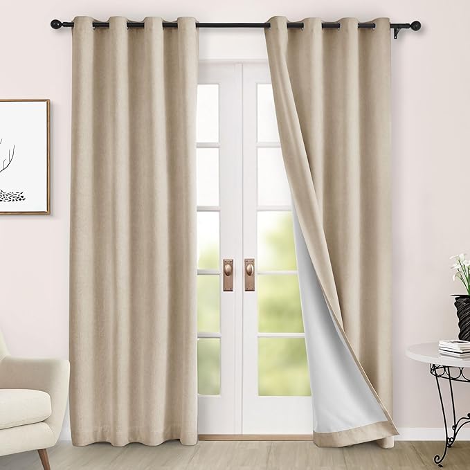 Macochico 100% Blackout Chenille Curtains 96 Inches Long for Hotel Nursery Noise Reducing Thermal Curtains for Bedroom Living Room Grommet Taupe Curtains with Tieback 52" Wx96 L Classic 1 Panel