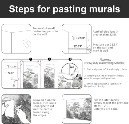 -Tropical Rainforest Botanical Grey Jungle Forest Fabric Wallpaper Living Room Palm Leaf Plant Bedroom Bathroom Large Wall Mural- 183"x120"（ not Peel and Stick）