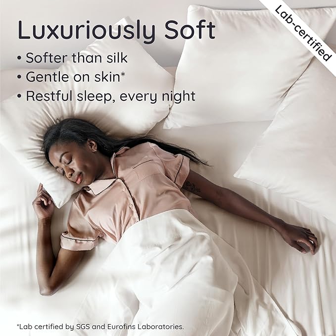 Bambaw 100% Viscose Derived from Bamboo Fitted Sheet Queen Size, 16’’ Deep Pocket Fitted Queen Sheet Only, Breathable & Cooling Fitted Sheet Queen Size (Ivory)