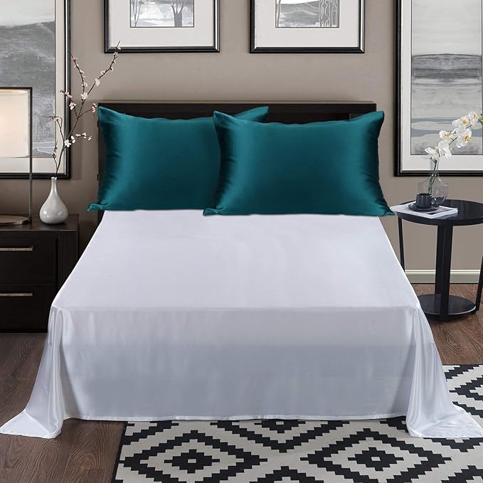 ALASKA BEAR Silk Pillowcase for Hair and Skin, 100% Mulberry Silk Pillow Cases Standard Size for Bliss Sleep with Random Color Scrunchy Gift Set Better Than Poly Satin, 1 Pack, Teal/Dark Turquoise