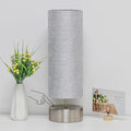 Bedside Touch Lamp, 3 way Touch Control Table Lamp with Silver Base, Modern Gray Nightstand Lamp with Cylinder Shade, Simple Dimmable Night Light for Bedroom Living Room Kitchen, LED Bulb Included