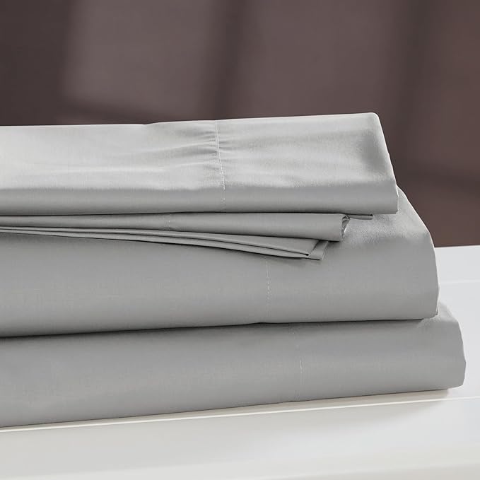 Cuddledown Dreamstead 100% Cotton Bed Sheets Set | 300 Thread Count | Luxurious Sateen Weave | Pure Combed Cotton | Soft | Wrinkle Resistant | 4 Piece Set | Dove Gray | Twin | 39” x 75”