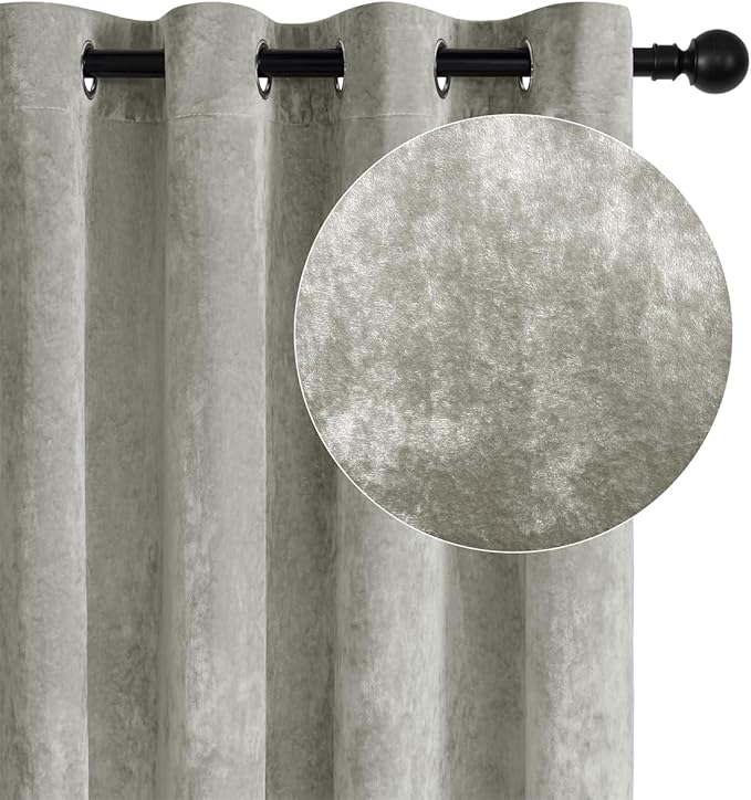 SMILETIME Silver Grey Crushed Velvet Curtains 52x90 inch Luxurious Thermal Insulated Soundproof Drapes for Living Room Bedroom Office Soft and Durable Light-Filtering Window Treatments, 2 Panels